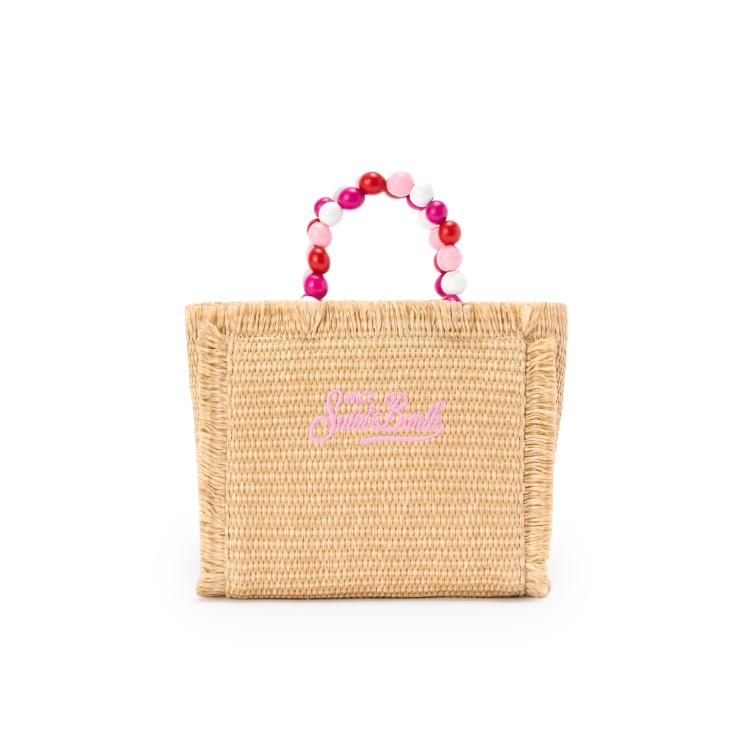 SAINT BARTH Borsa Vanity Mini in rafia con perle bambina