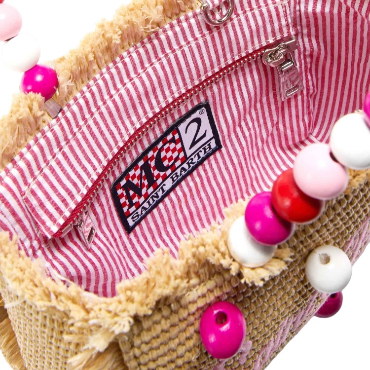 SAINT BARTH Borsa Vanity Mini in rafia con perle bambina