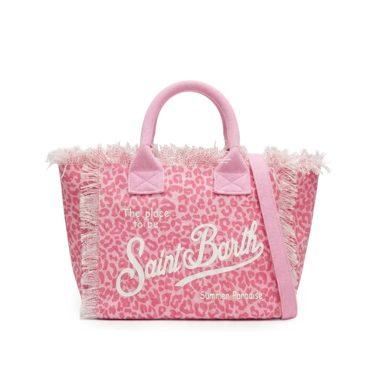 SAINT BARTH Borsa Colette leopardata rosa in canvas bambina