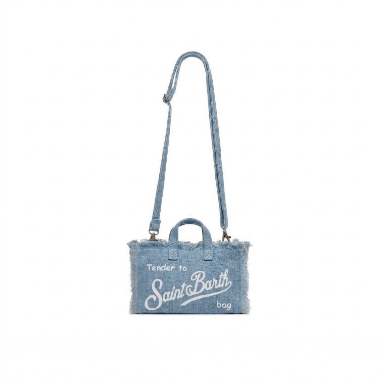 SAINT BARTH Borsa per telefono color denim in lino bambina