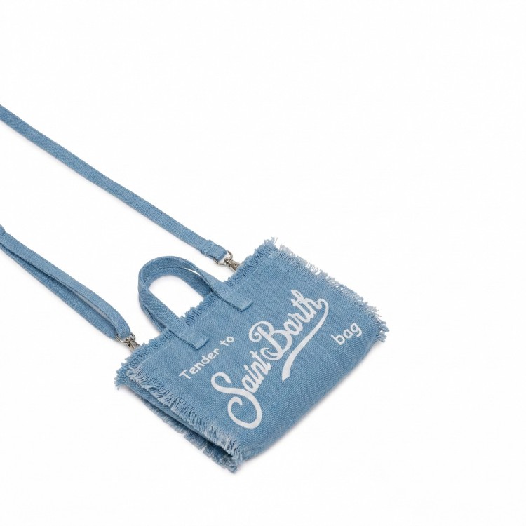 SAINT BARTH Borsa per telefono color denim in lino bambina
