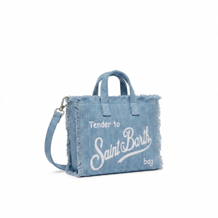 SAINT BARTH Borsa per telefono color denim in lino bambina