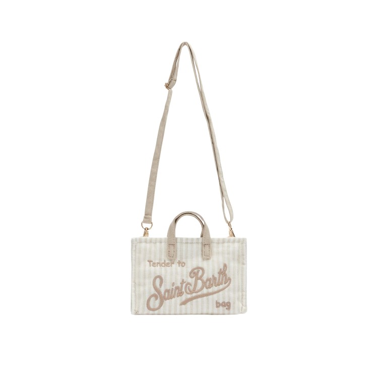 SAINT BARTH Borsa per telefono beige a righe in lino bambina