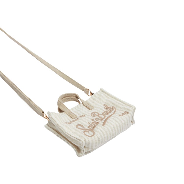 SAINT BARTH Borsa per telefono beige a righe in lino bambina