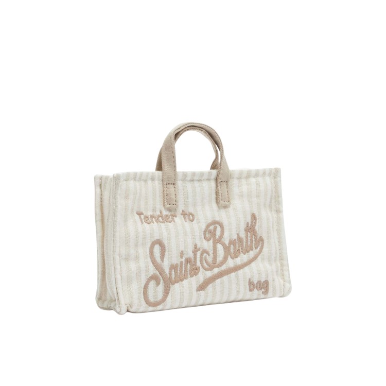 SAINT BARTH Borsa per telefono beige a righe in lino bambina