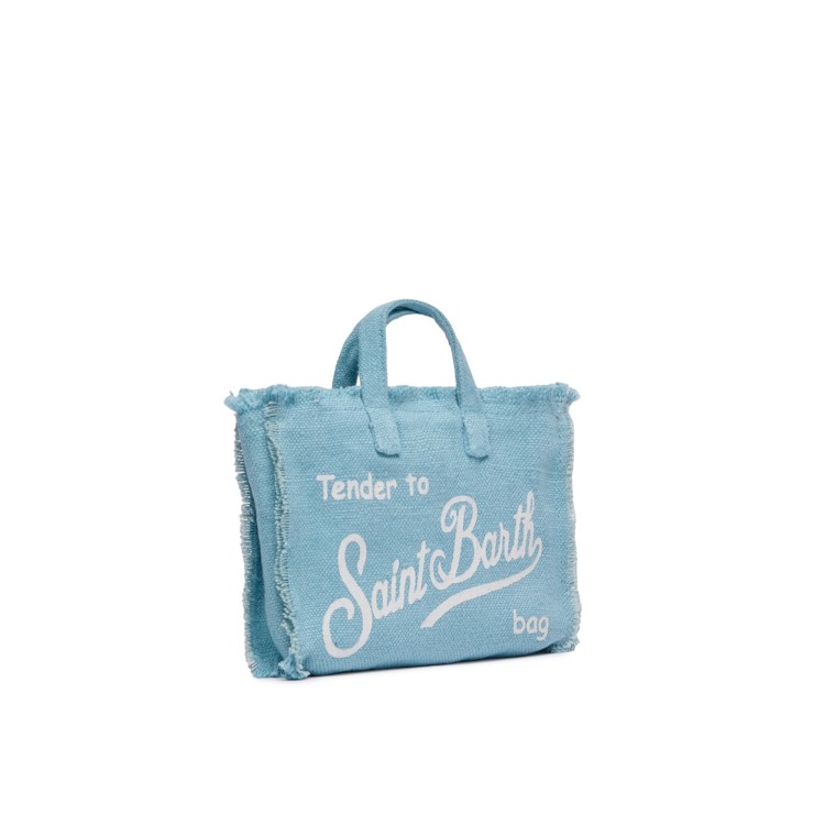 SAINT BARTH Borsa per telefono celeste in lino bambina