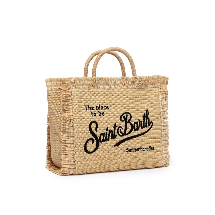 SAINT BARTH Borsa Colette in paglia con logo nero bambina
