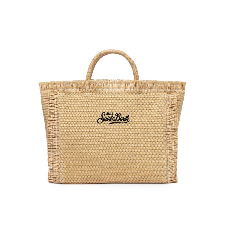 SAINT BARTH Borsa Colette in paglia con logo nero bambina