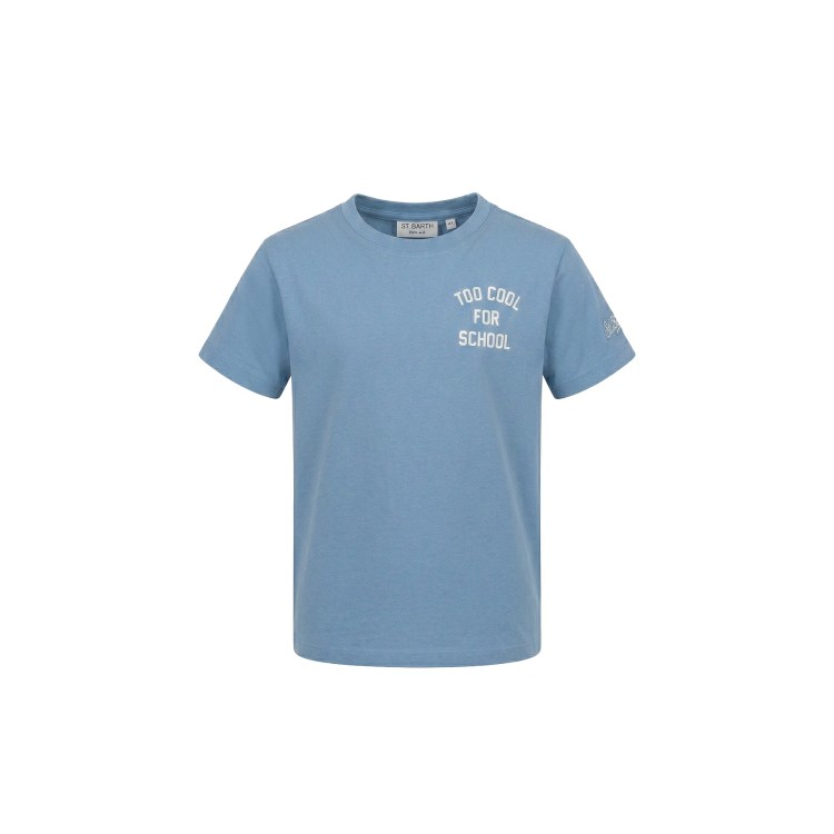 SAINT BARTH T-shirt celeste "Too Cool for School" bambino