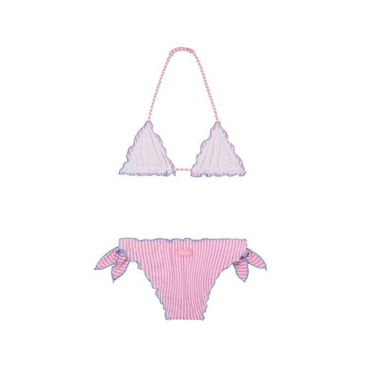 SAINT BARTH Bikini a righe rosa in seersucker bambina