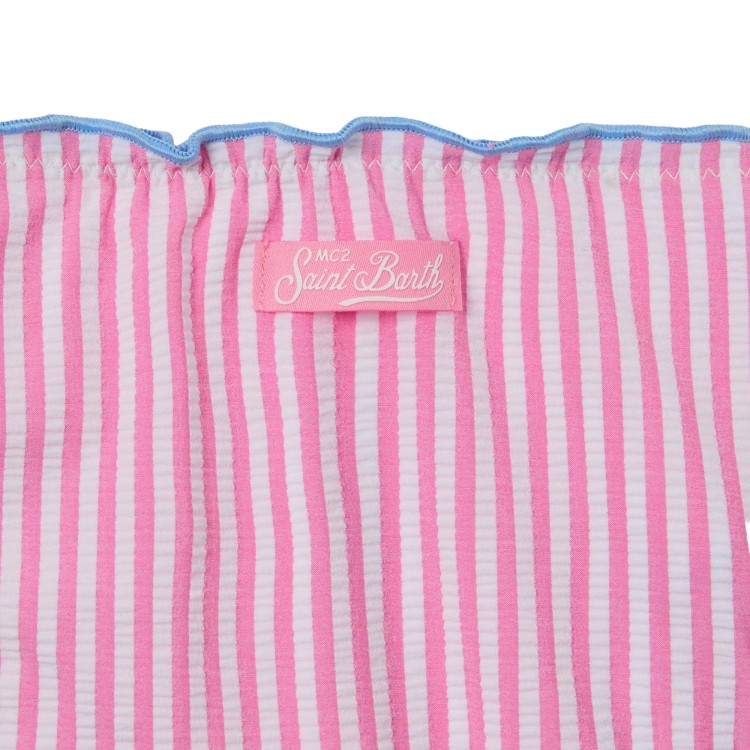SAINT BARTH Bikini a righe rosa in seersucker bambina