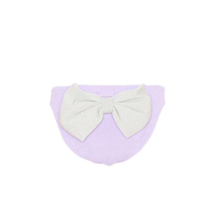 SAINT BARTH Slip lilla lurex con fiocco argentato bambina
