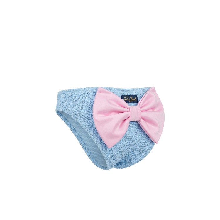SAINT BARTH Slip celeste crinkle con fiocco rosa bambina
