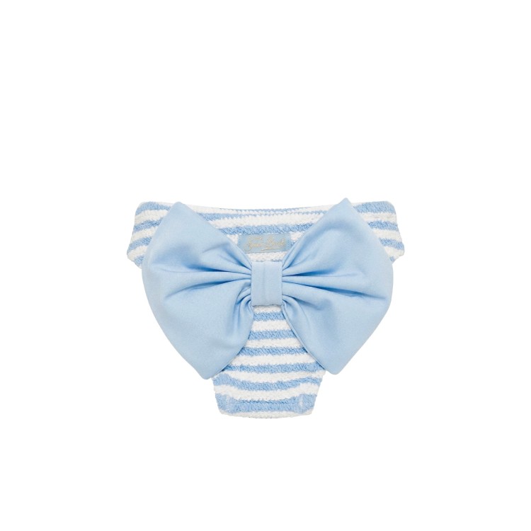 SAINT BARTH Slip celeste a righe crinkle con fiocco bambina