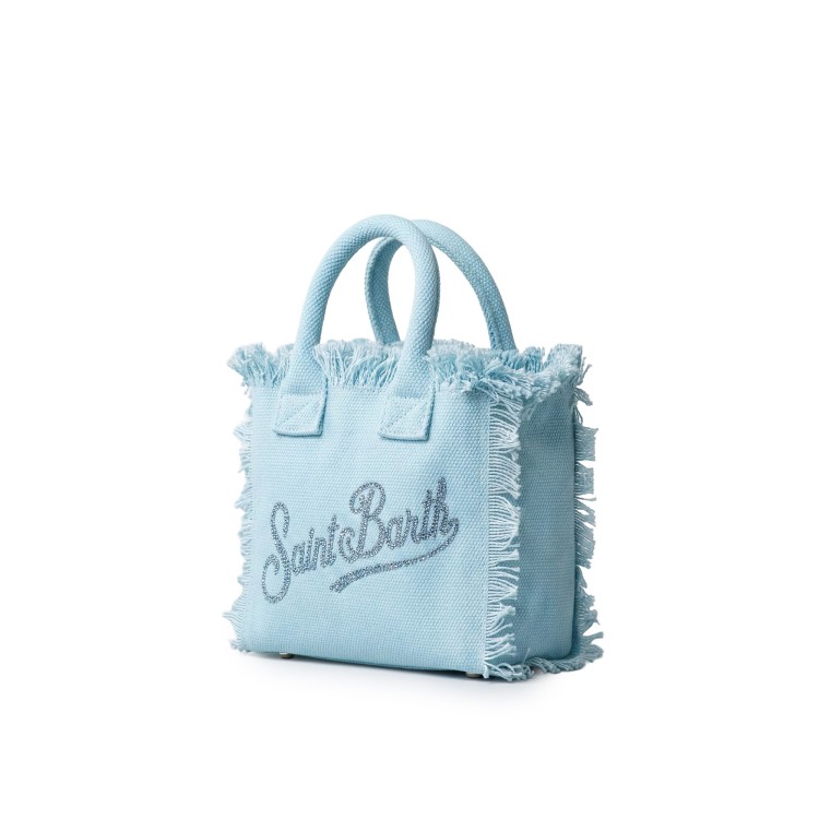 SAINT BARTH Borsa Vanity mini celeste logo strass bambina