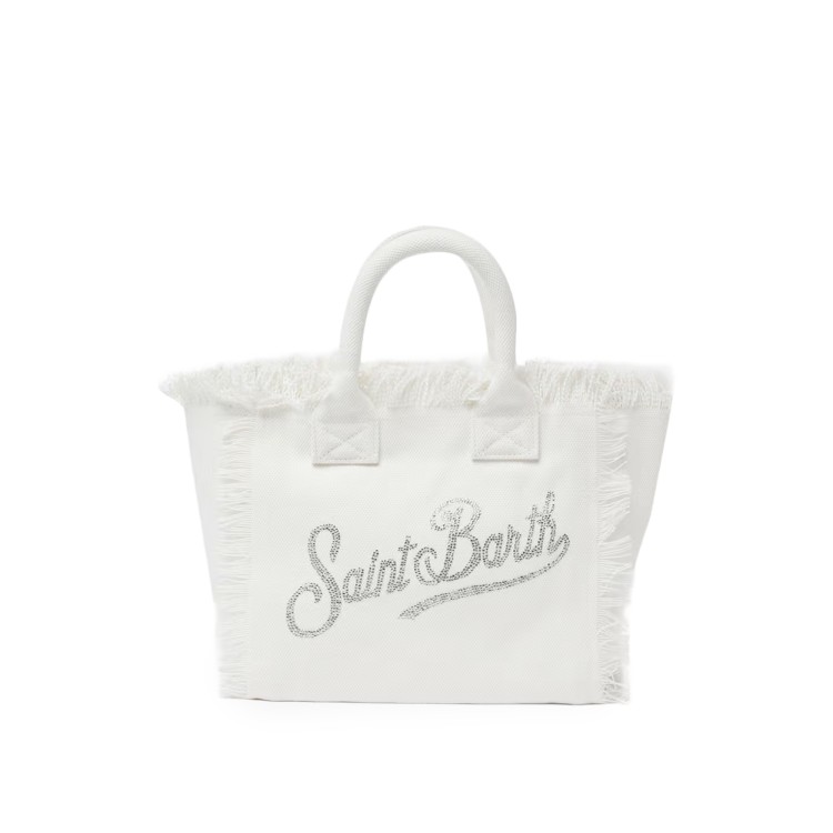 SAINT BARTH Borsa Vanity mini bianca logo strass bambina