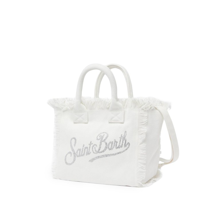 SAINT BARTH Borsa Vanity mini bianca logo strass bambina