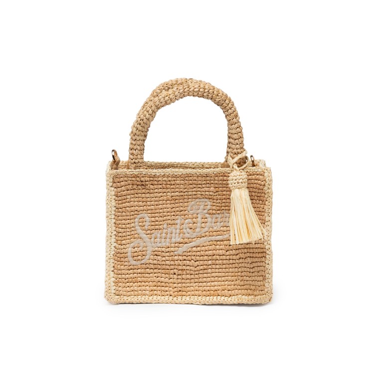 SAINT BARTH Borsa Vanity Mini beige in rafia bambina