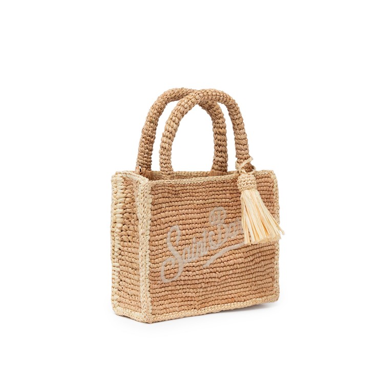 SAINT BARTH Borsa Vanity Mini beige in rafia bambina