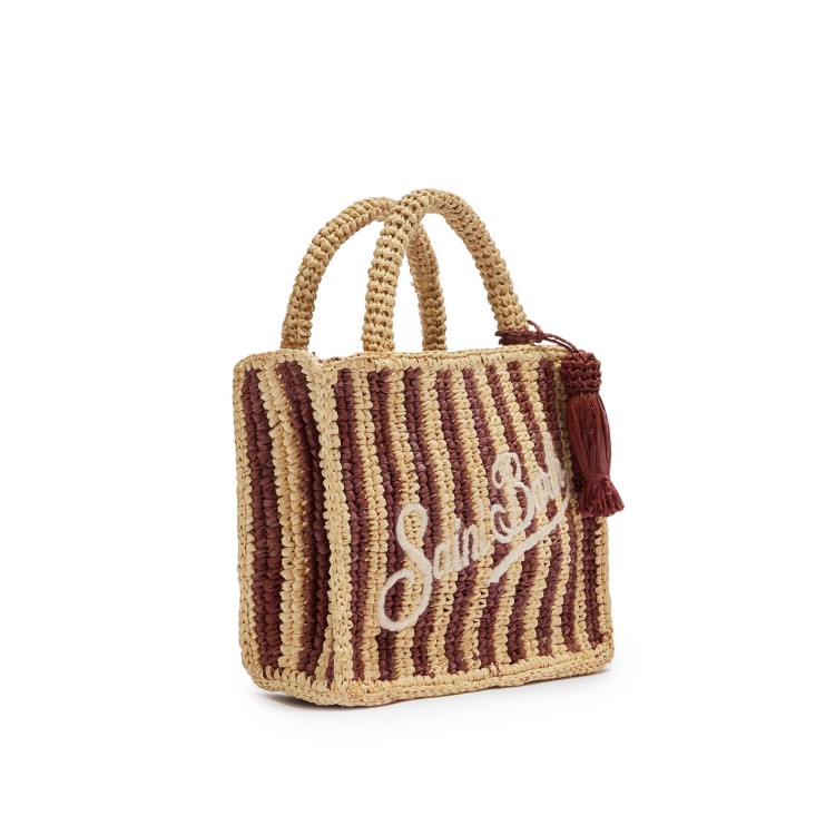 SAINT BARTH Borsa Vanity Mini a righe in rafia bambina