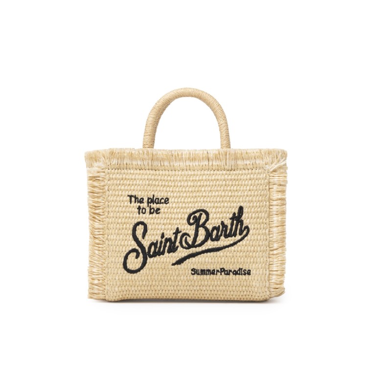 SAINT BARTH Borsa Vanity Mini in rafia logo nero bambina