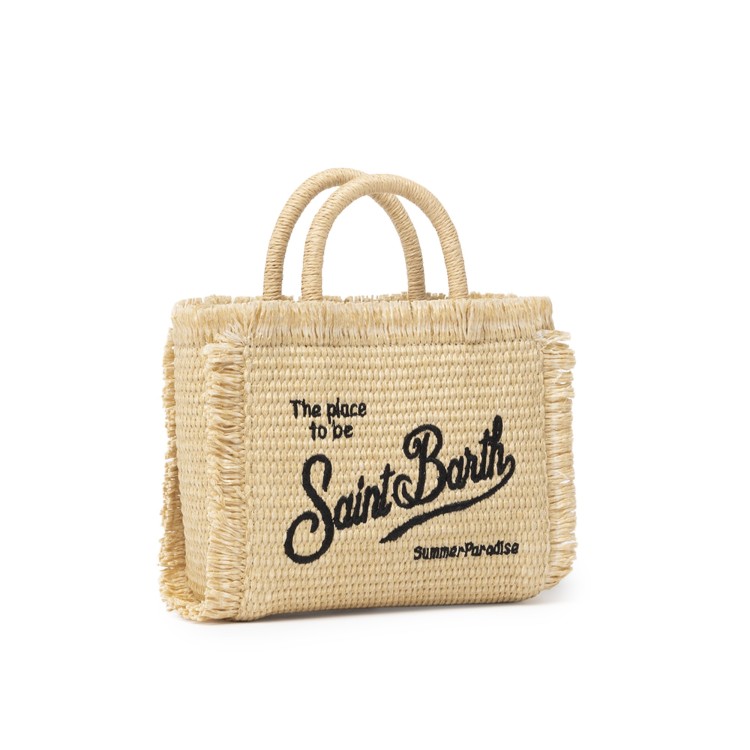 SAINT BARTH Borsa Vanity Mini in rafia logo nero bambina