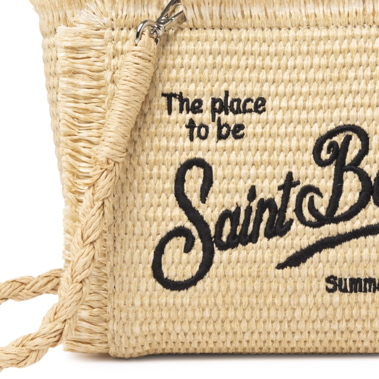 SAINT BARTH Borsa Vanity Mini in rafia logo nero bambina