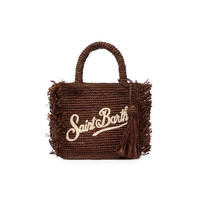 SAINT BARTH Borsa Vanity Mini marrone in rafia bambina