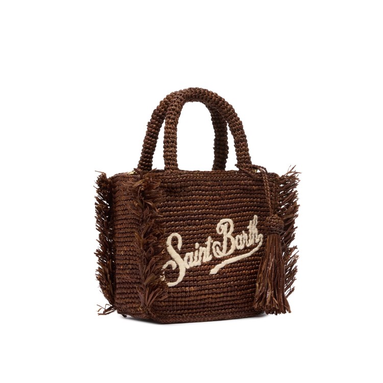 SAINT BARTH Borsa Vanity Mini marrone in rafia bambina