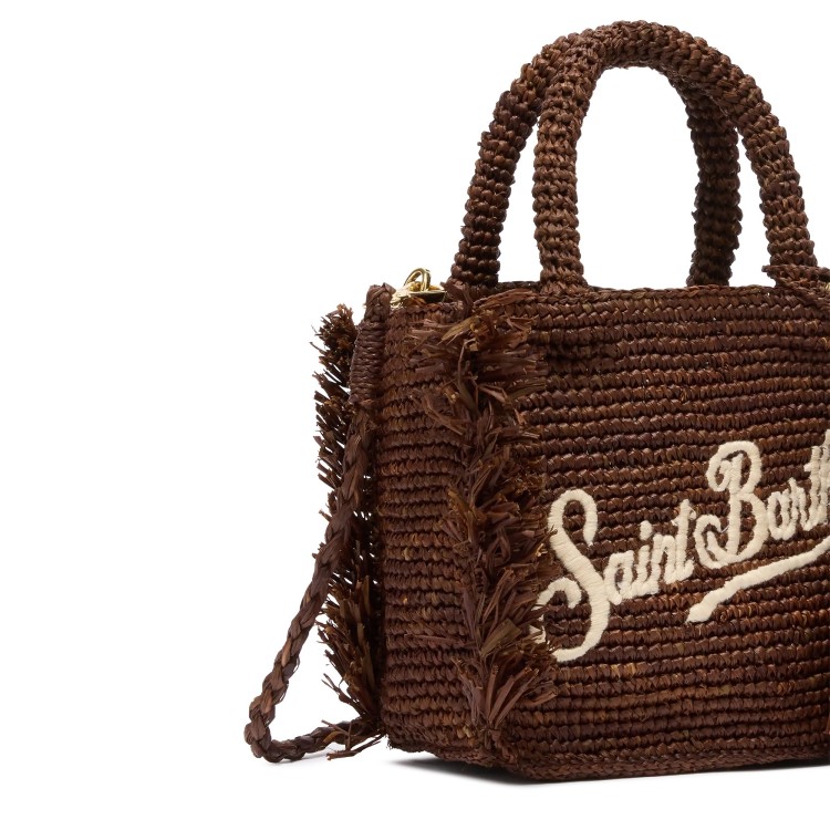 SAINT BARTH Borsa Vanity Mini marrone in rafia bambina