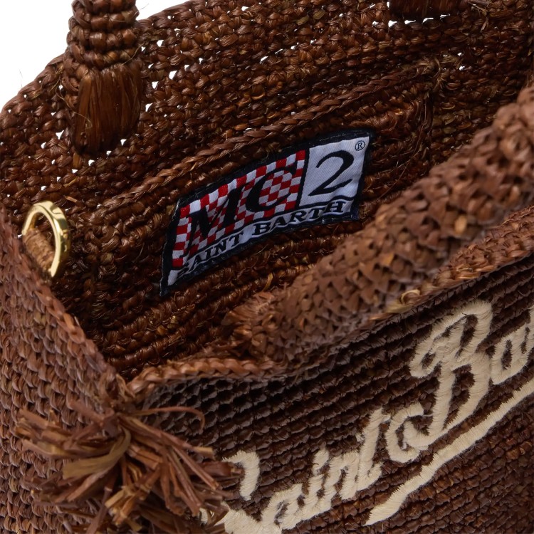 SAINT BARTH Borsa Vanity Mini marrone in rafia bambina