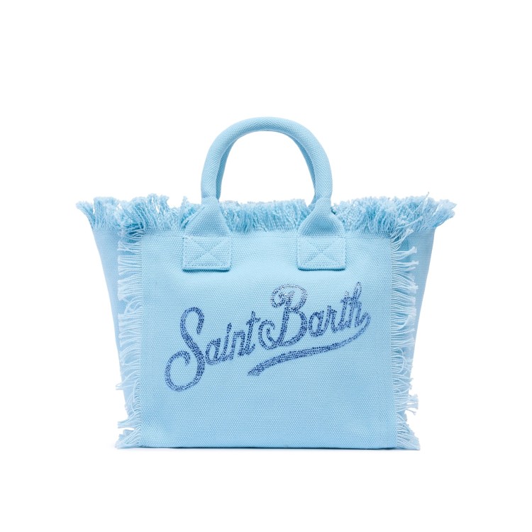 SAINT BARTH Borsa Colette celeste con logo strass bambina