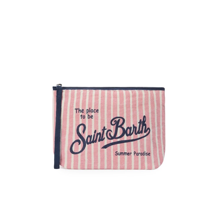 SAINT BARTH Pochette a righe rosa in lino bambina