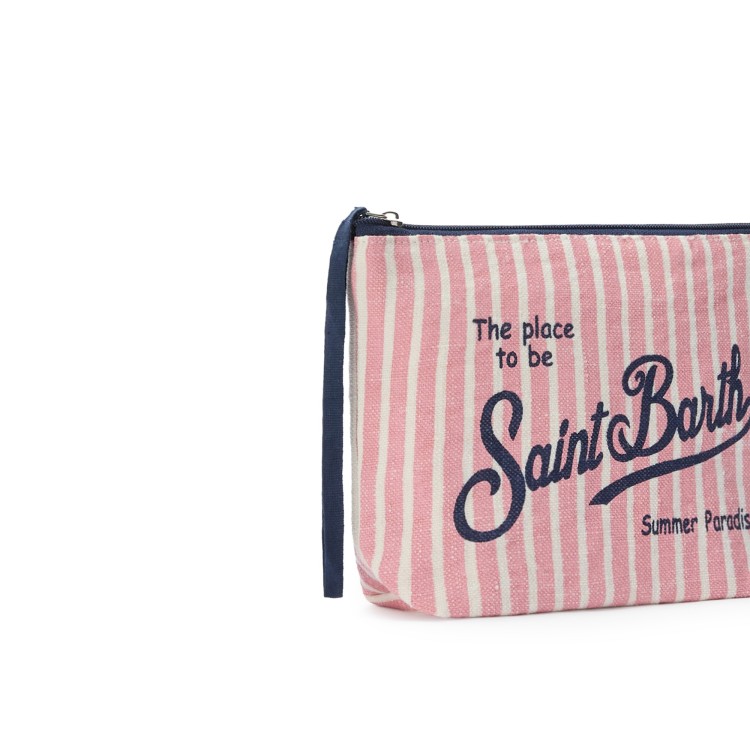SAINT BARTH Pochette a righe rosa in lino bambina