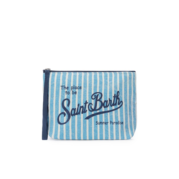 SAINT BARTH Pochette a righe celesti in lino bambina