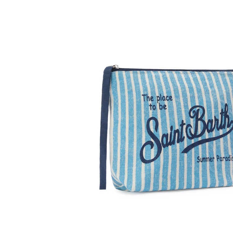 SAINT BARTH Pochette a righe celesti in lino bambina