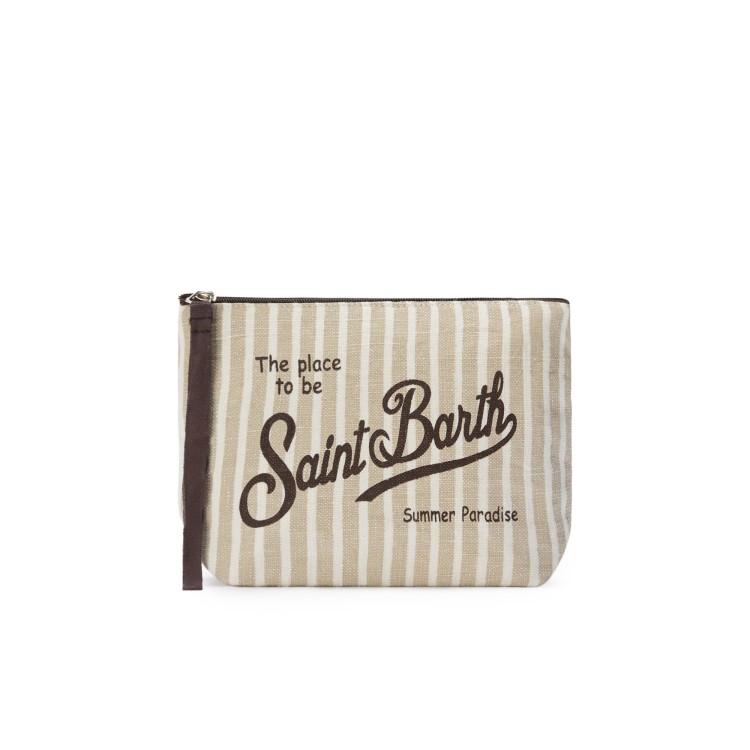 SAINT BARTH Pochette a righe beige in lino bambina