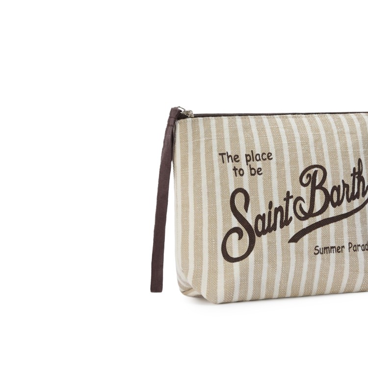 SAINT BARTH Pochette a righe beige in lino bambina