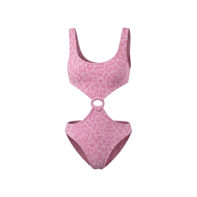 SAINT BARTH Costume intero rosa leopardato in crinkle bambina