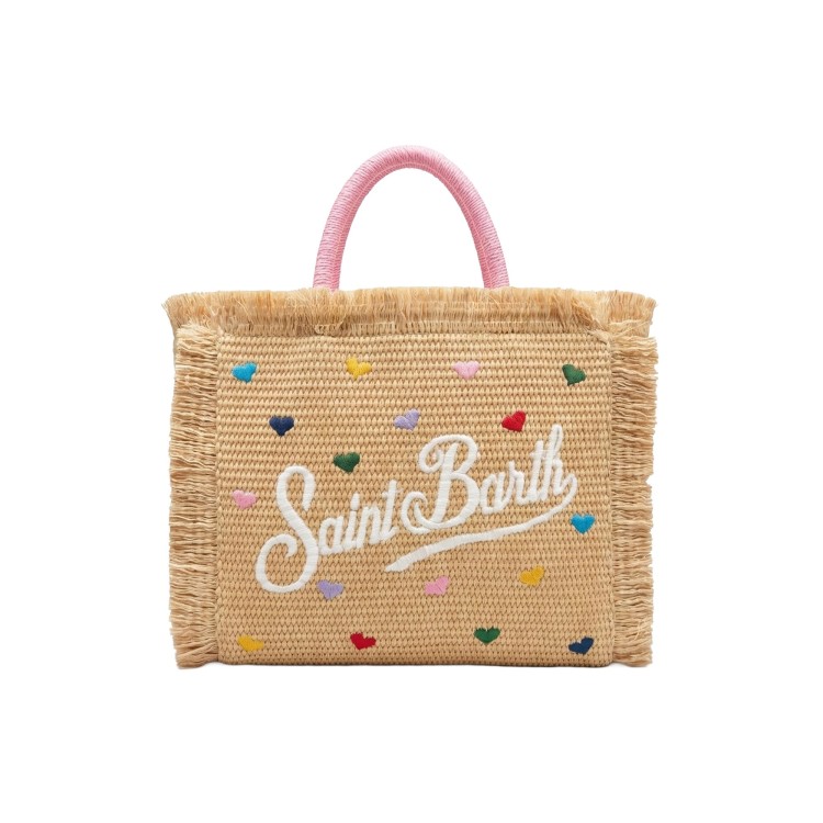 SAINT BARTH Borsa Colette in paglia con cuoricini bambina