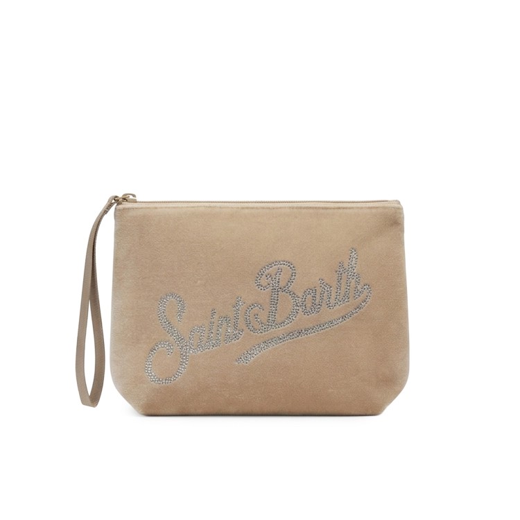 SAINT BARTH Pochette beige velvet con strass bambina