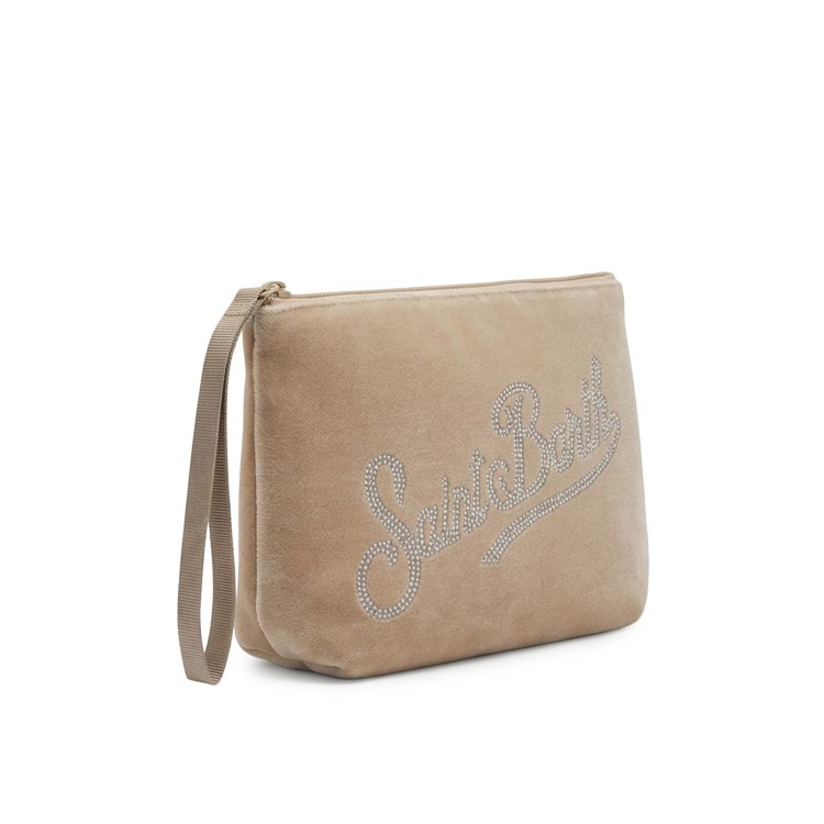 SAINT BARTH Pochette beige velvet con strass bambina