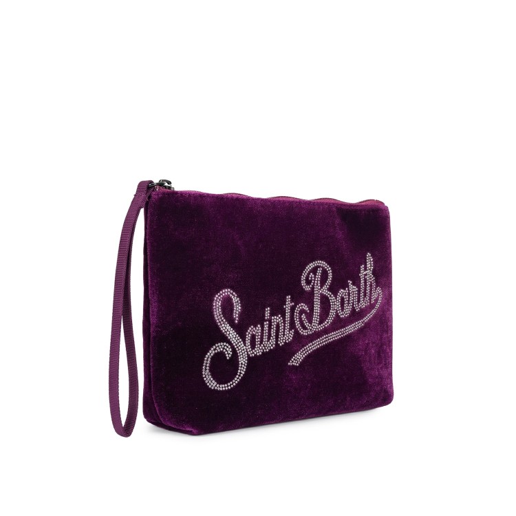 SAINT BARTH Pochette viola velvet con strass bambina