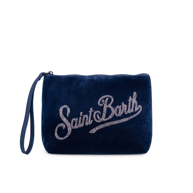 SAINT BARTH Pochette blu navy velvet con strass bambina