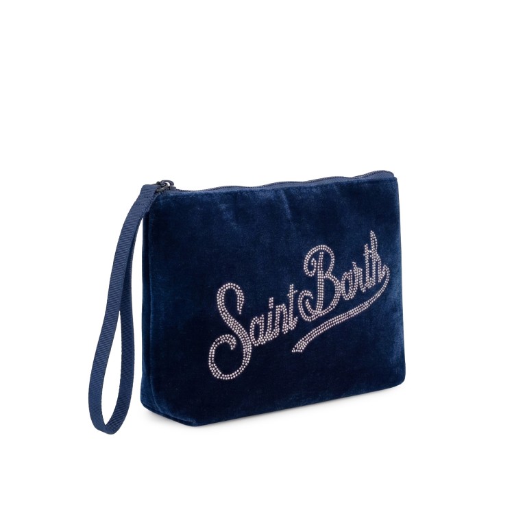 SAINT BARTH Pochette blu navy velvet con strass bambina