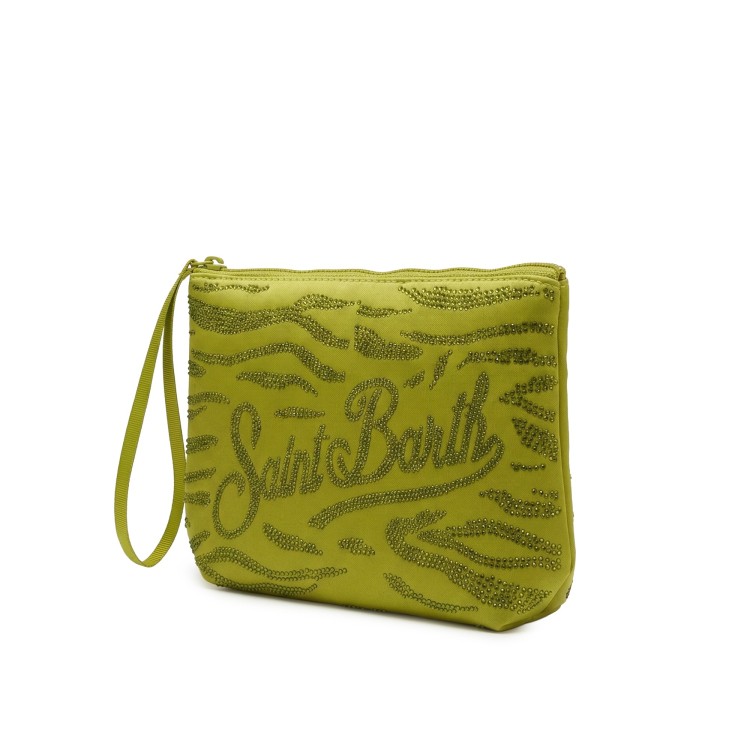 SAINT BARTH Pochette verde zebrata in strass bambina