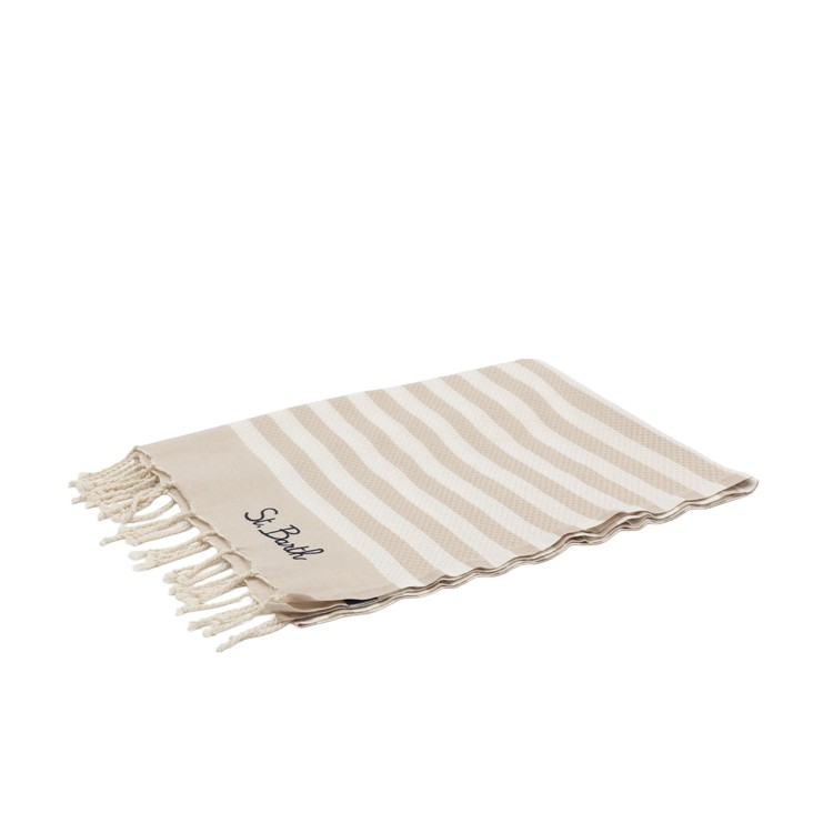 SAINT BARTH Telo mare a righe beige bambini