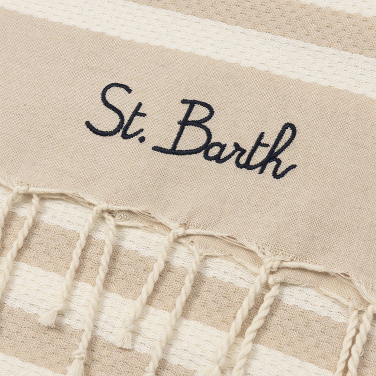 SAINT BARTH Telo mare a righe beige bambini