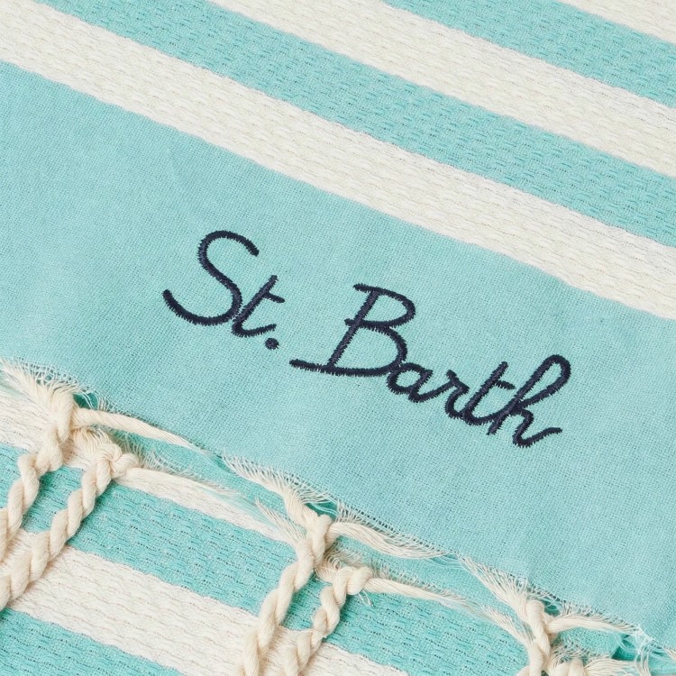 SAINT BARTH Telo mare a righe verde acqua bambini