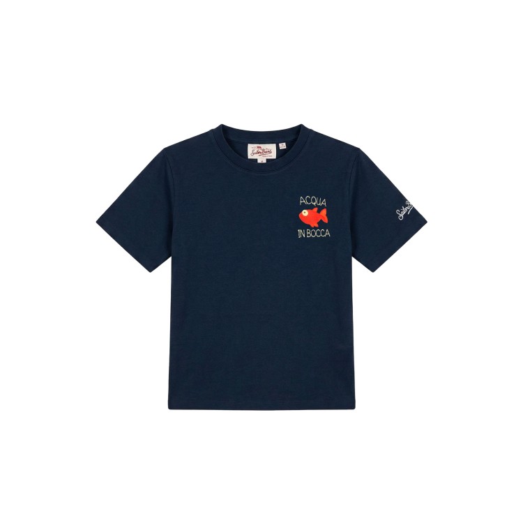 SAINT BARTH T-shirt blu navy "acqua in bocca" bambino